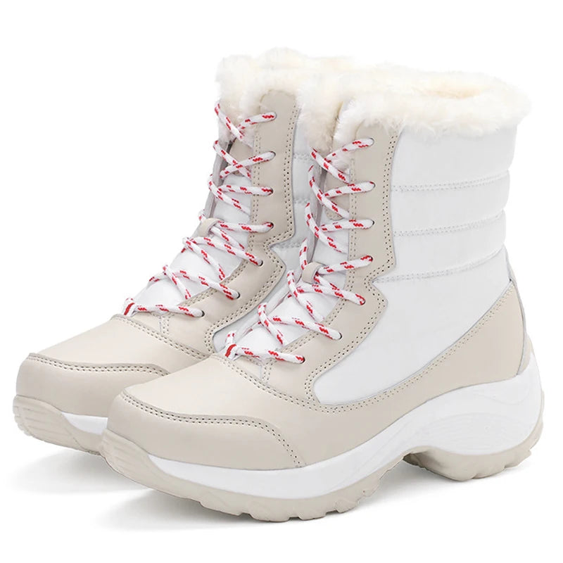 Drune | Schnee Boots Knöchelhoch mit Kunstpelz Gefüttert Schnürung Plateausohle Wasserabweisend