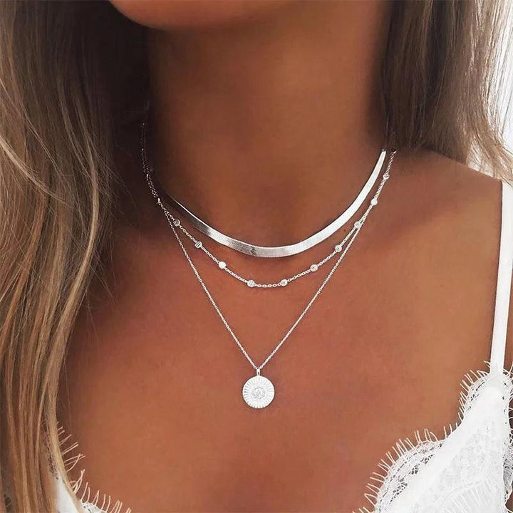 Drune | 925 Sterling Silver Drei Lagen Runde Halskette