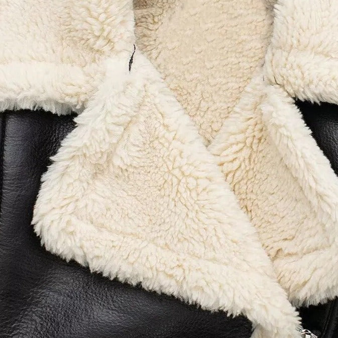 Drune | Lederjacke mit Teddy Fleece Innenfutter