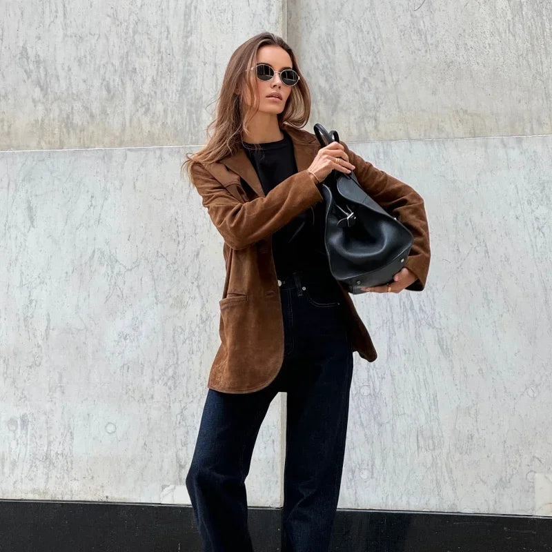 Drune | Braune Wildlederjacke Mit Revers Chic Und Warm