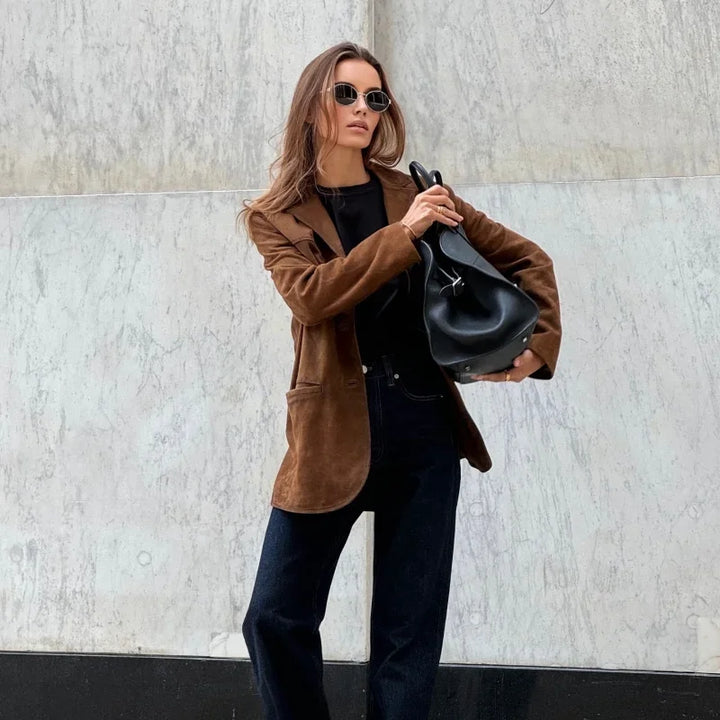 Drune | Braune Wildlederjacke Mit Revers Chic Und Warm