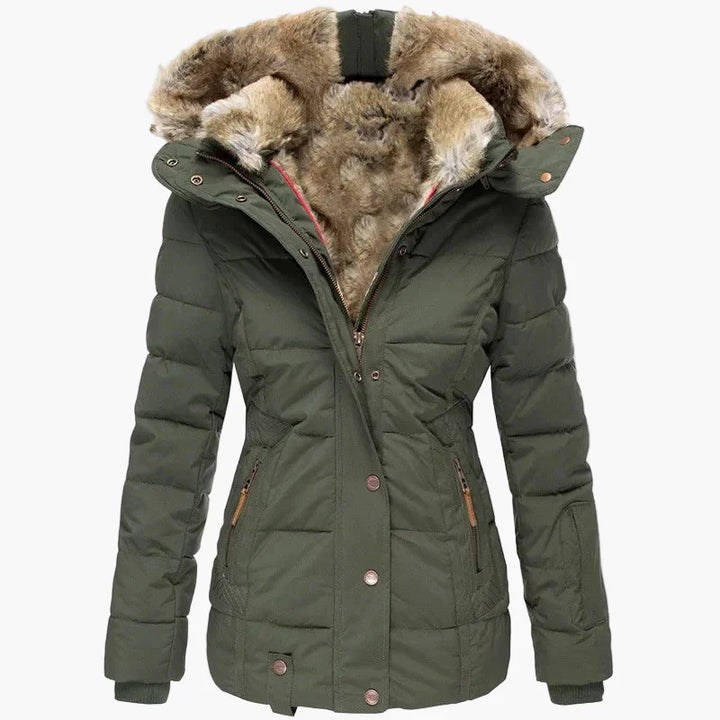 Drune | Winterjacke mit Kapuze und Kunstfellbesatz - Elegante, taillierte Outdoorjacke für kalte Tage