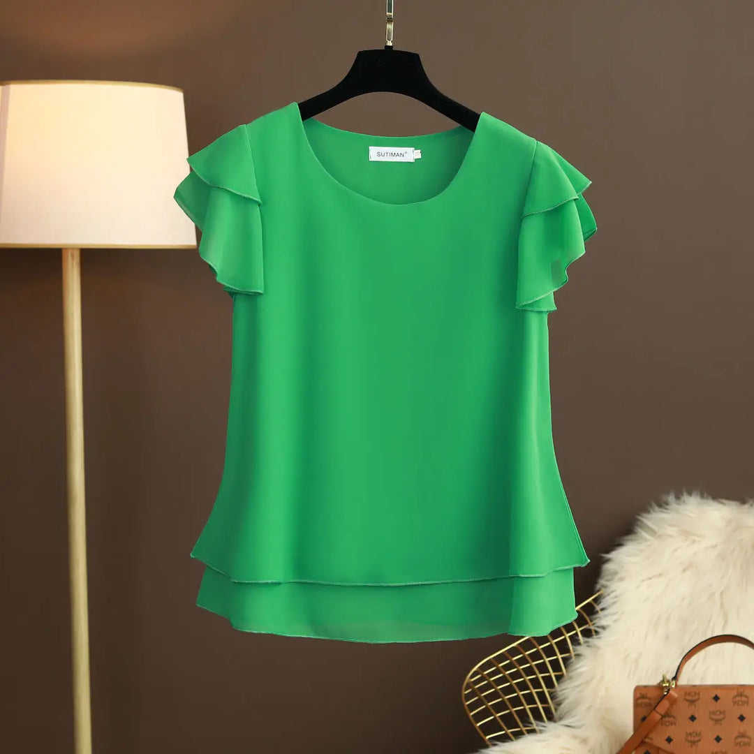 Drune | Chiffon Bluse Mit O-ausschnitt Und Kurzen Ärmeln