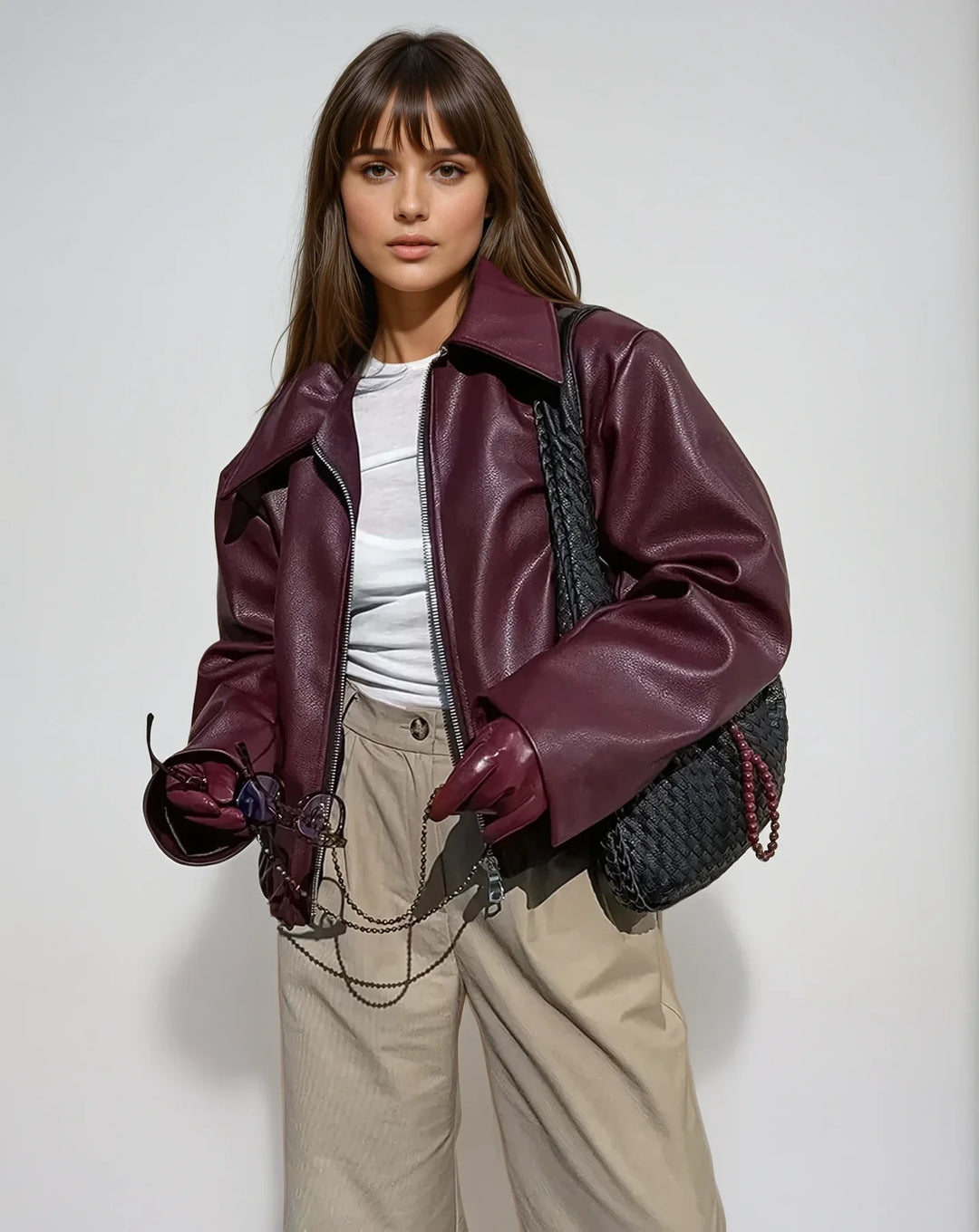 Drune | Damen Rote Lederjacke Weinlese Lederjacke Mit Reißverschluss Für Frauen