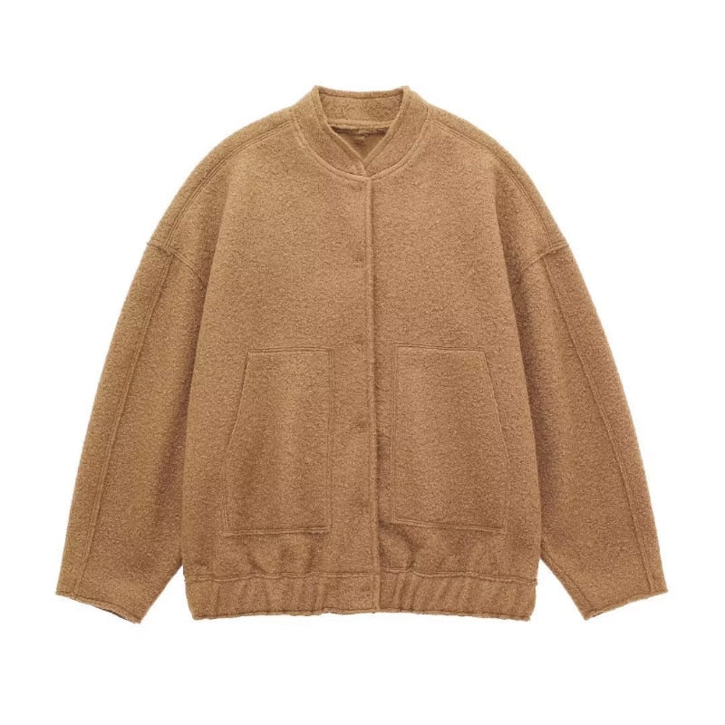 Drune | Damen Oversized Jacke Top Coat Lange Ärmel mit Versteckten Knöpfen