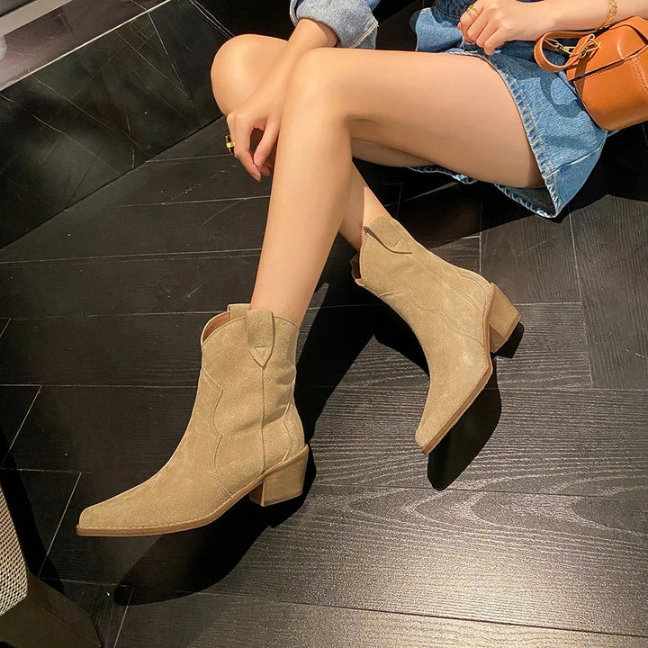 Drune | Rindsleder Damen Wildleder Damen Stiefel Mit Absatz