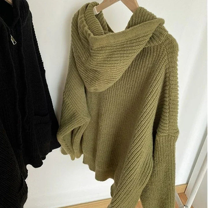 Drune | Oversized Strick Damenpullover mit Reißverschluss