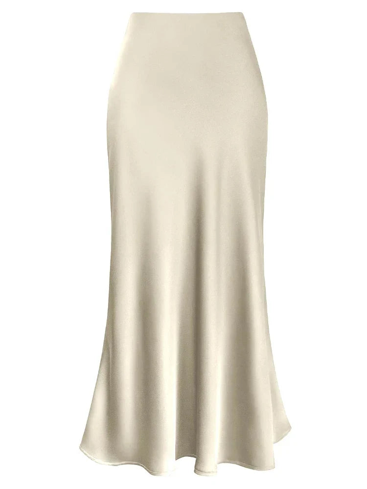Drune | Frauen Satin Seiden Röcke Sommer Frühling Koreanische Mode Kleidung Büro Damen Lange Röcke Elegant Schwarz Maxi Röcke für Frauen