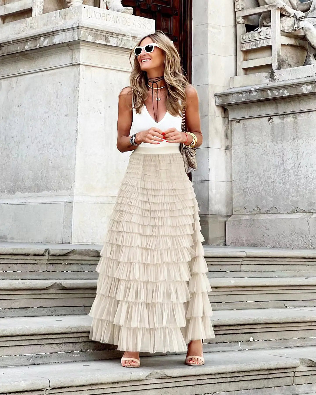 Drune | Lässig Damen Solide Ballkleid Lange Rock Tüll Hohe Taille Plissierte Tutu Rock Elegante Damen Wildes Netz Dating Maxi Röcke Drop