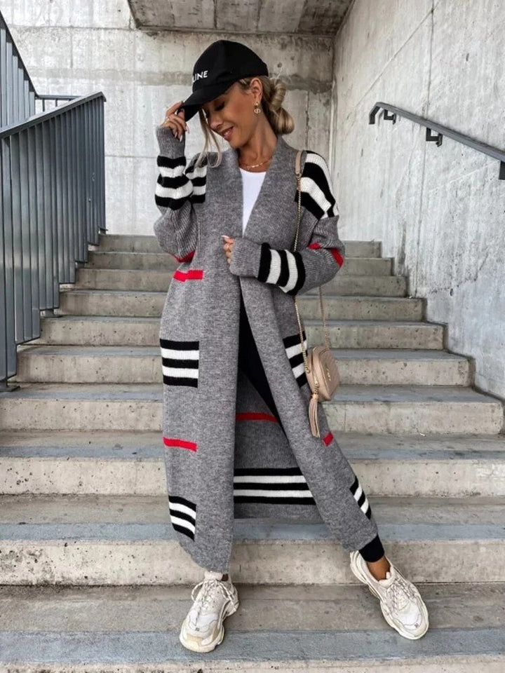 Drune | Lange gestreifte Strickjacke für Damen