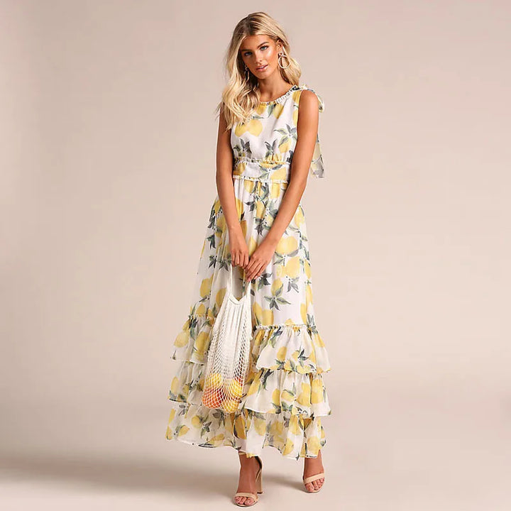 Drune | Gestufte Volant Ärmlose Maxi Sommerkleid Berlina