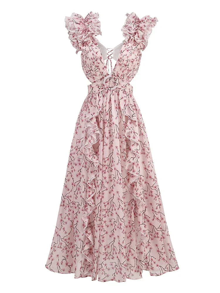 Drune | Cutout Rüsch Maxi Kleid