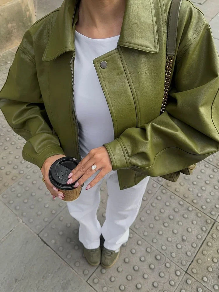 Drune | Trendy Übergröße PU-Lederjacke