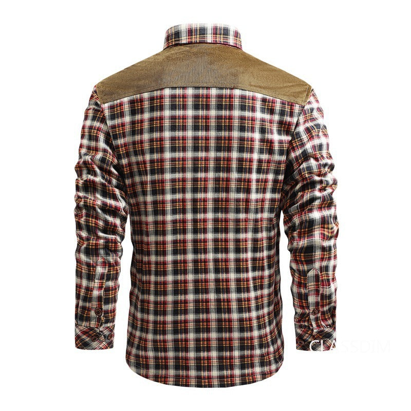 Drune | Modische karierte Flanelljacke mit Wildlederdetails für Männer