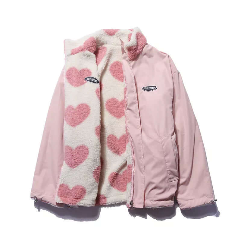 Drune | Wendbarer Herz-Druckmantel mit plüschigem Fleece-Futter
