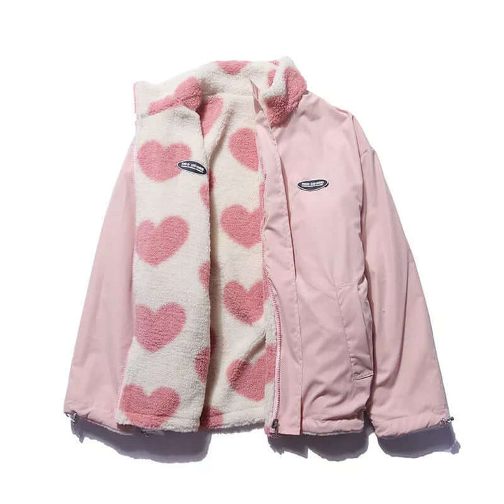 Drune | Wendbarer Herz-Druckmantel mit plüschigem Fleece-Futter