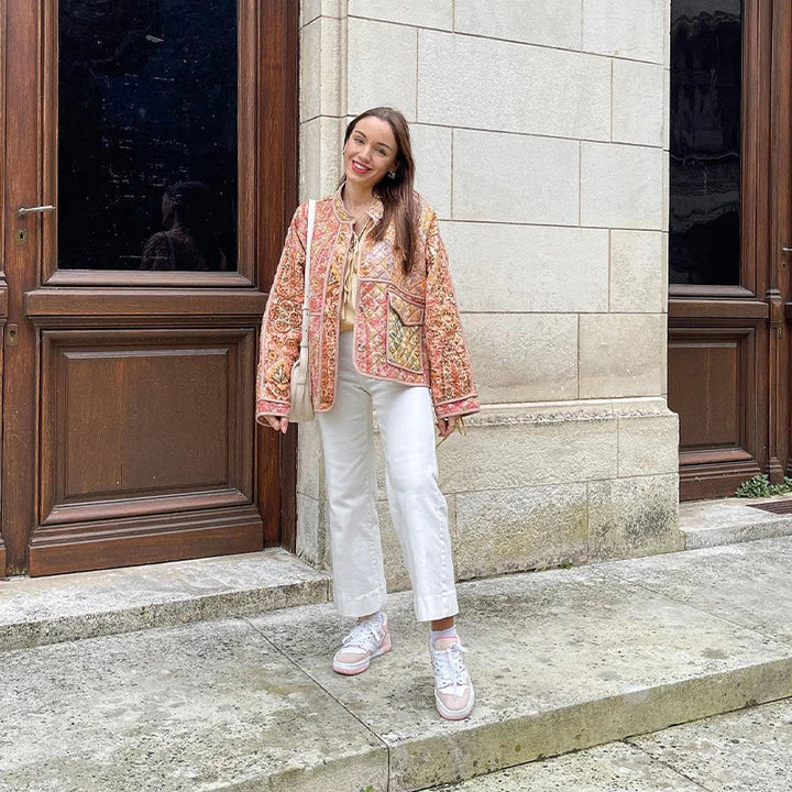 Drune | Patchwork Steppjacke - Vintage Quilt-Jacke im Boho-Look mit Taschen