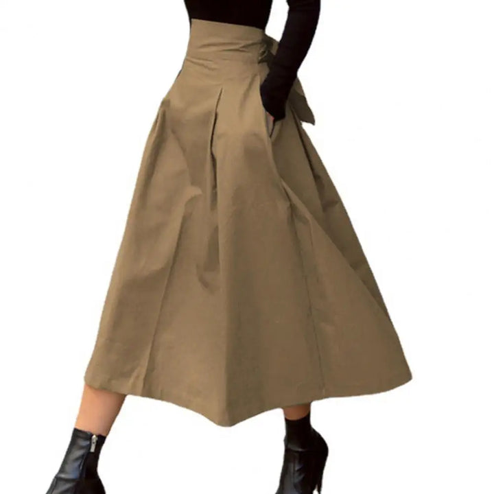 Drune | Einfarbiger Midi-Rock Damen Sommerrock Hohe Taille A-Linie Rock für Damen Knöchellanger Rock Faldas Larga