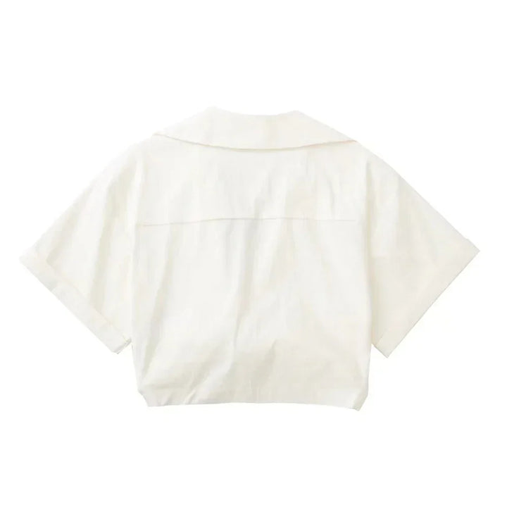 Drune | Damen Vintage Kurzarm Leinen Crop Shirt