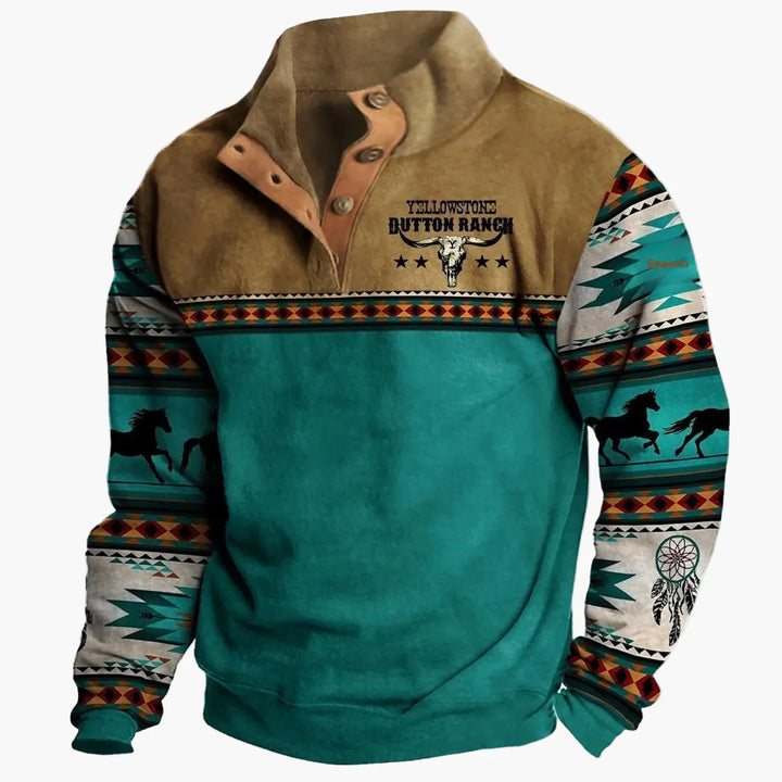 Drune | Vintage Western Sweatshirt mit Ethno-Muster und Stehkragen - Freizeitpullover