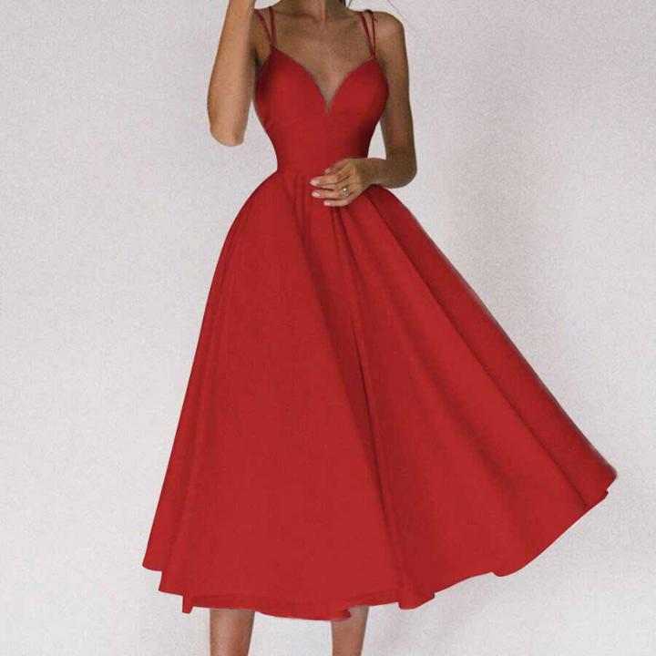 Modernes Kleid mit V-Ausschnitt und Trägern
