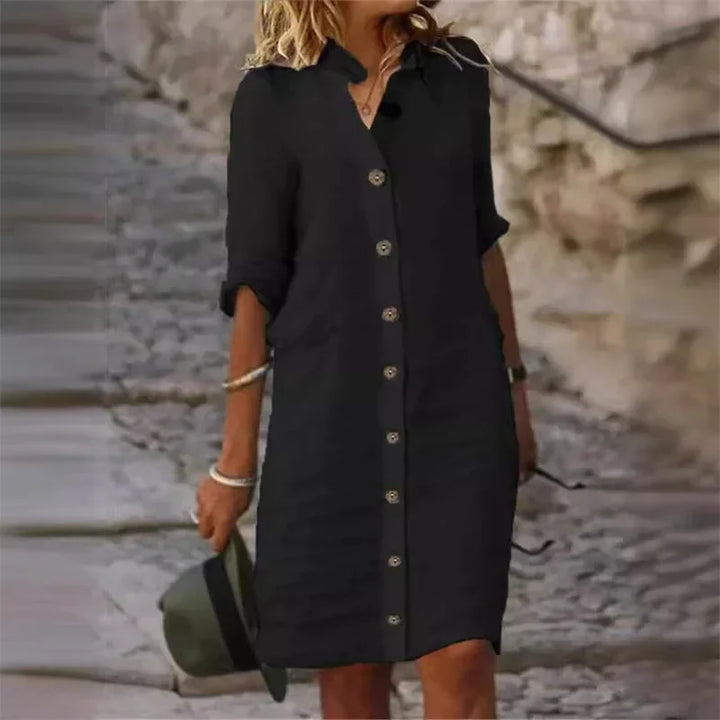 Drune | Stilvolles Leinenkleid mit Knopfleiste
