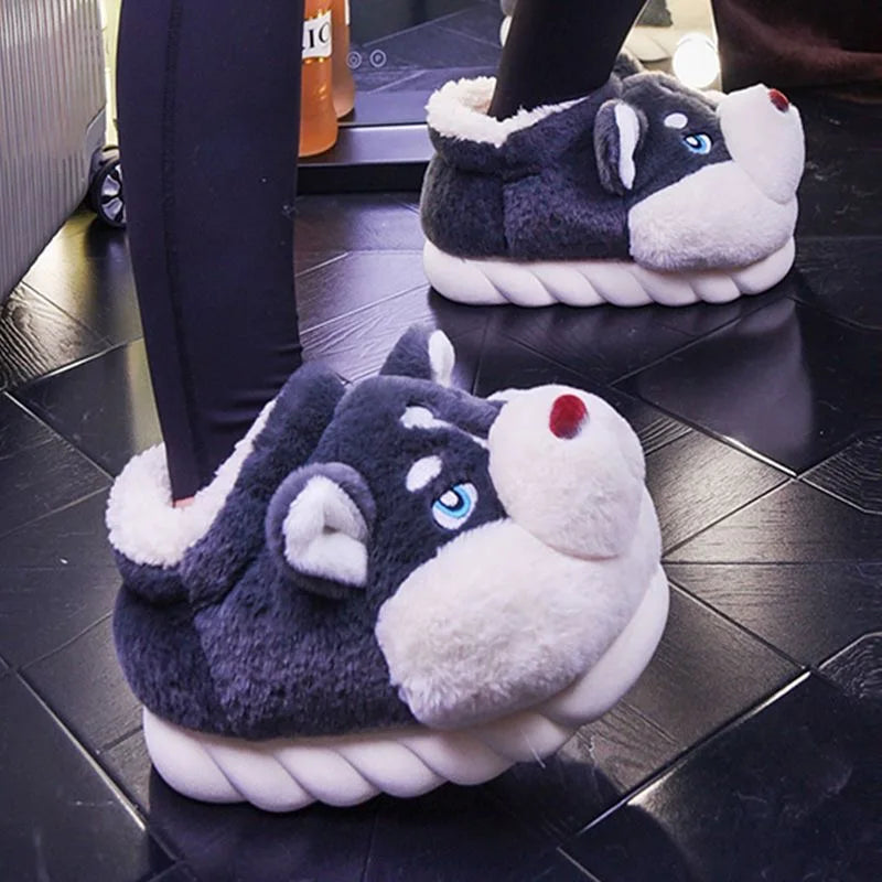 Drune | Weiche Damenschuhe Niedliche Husky Hausschuhe für Zuhause
