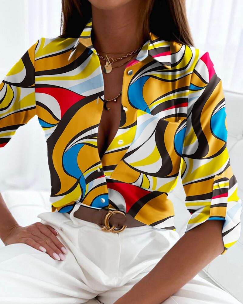Drune | Button-Down-Bluse mit auffälligem Druck für Damen