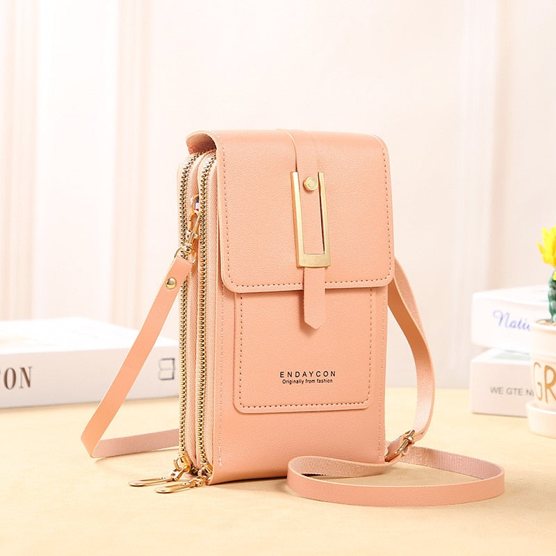 Drune | Leder Smartphone Clutch Damen Handtasche mit Touchscreen-Fenster