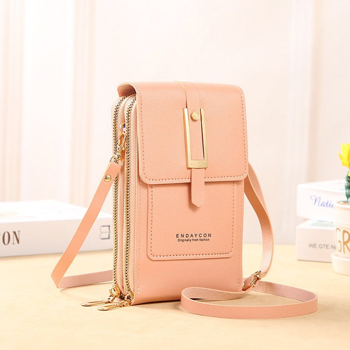 Drune | Leder Smartphone Clutch Damen Handtasche mit Touchscreen-Fenster