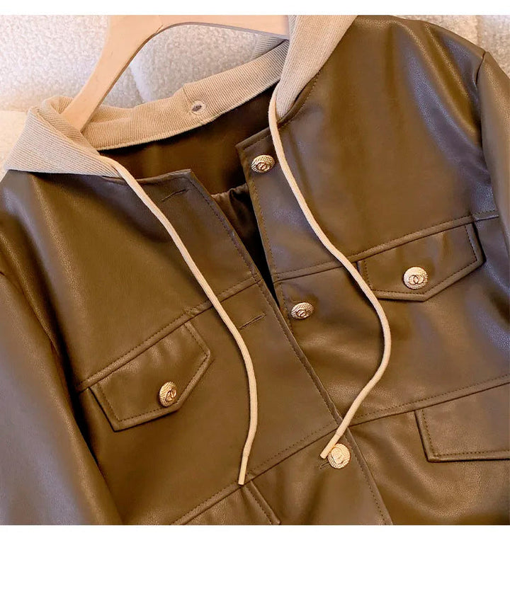 Drune | Vorgefertigte Lederjacke mit Schnürung und dicker Kapuze