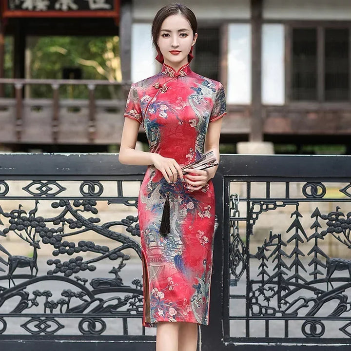 Drune | Cheongsam Qipao Mode Kleidung Lässig Elegant Ethnischer Stil Vintage Kleid für Frauen Streetwear Frauen Kleidung Festlich Chinesisch