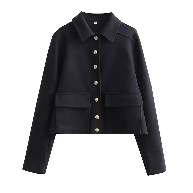 Drune | Cropped Aviator Bomberjacke mit Knopfleiste und Taschen