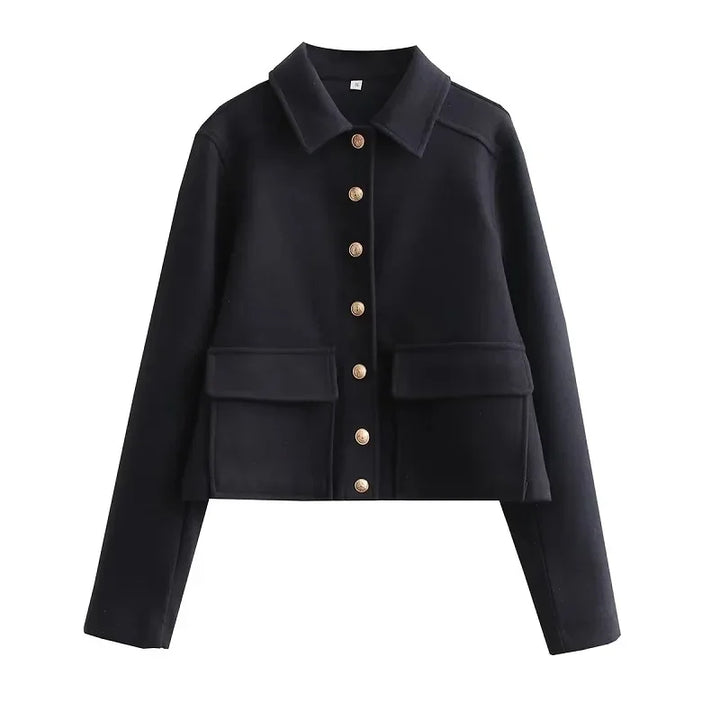 Drune | Cropped Aviator Bomberjacke mit Knopfleiste und Taschen