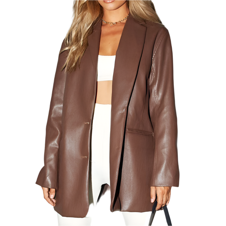 Drune | Damenblazer mit PU-Leder und Knopfverschluss