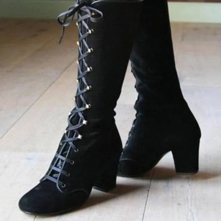 Drune | Elegante Knielange Schnürstiefel mit Blockabsatz