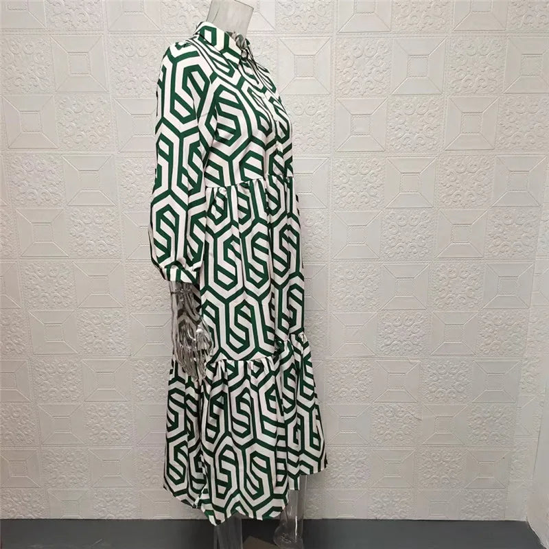 Drune | Langarm Maxikleid mit Geometrischem Druck für Frauen Winsett