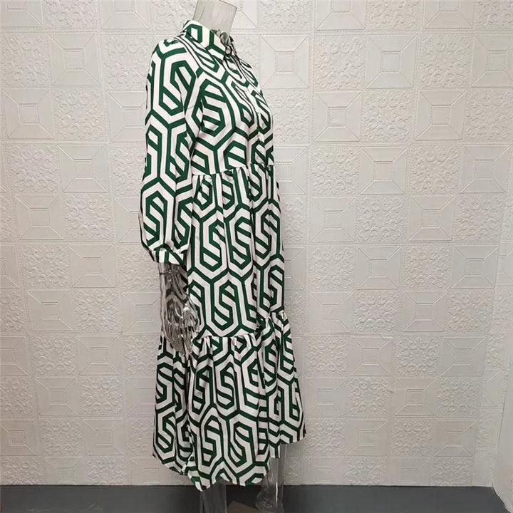 Drune | Langarm Maxikleid mit Geometrischem Druck für Frauen Winsett