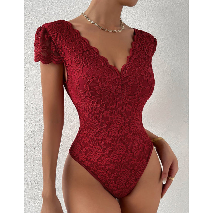 Drune | Fit V-ausschnitt Spitzenbodysuit Atmungsaktives Stretchmaterial Elegante Ganzjahresbekleidung