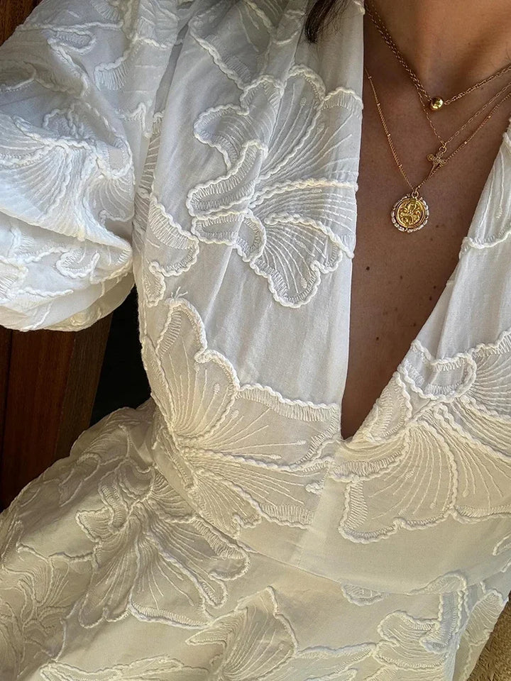 Drune | Kleid Mit Bestickten Puffärmeln Für Frauen