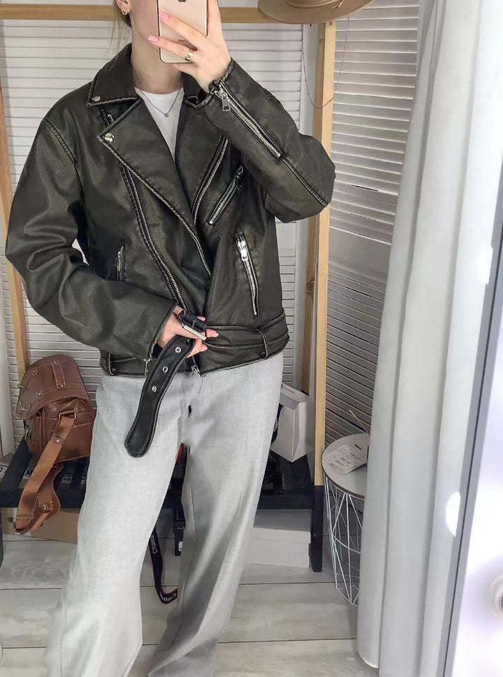 Drune | Vegan Leder Trenchcoat mit Reißverschluss und Gürtel für Frauen Umweltfreundliche Materialien