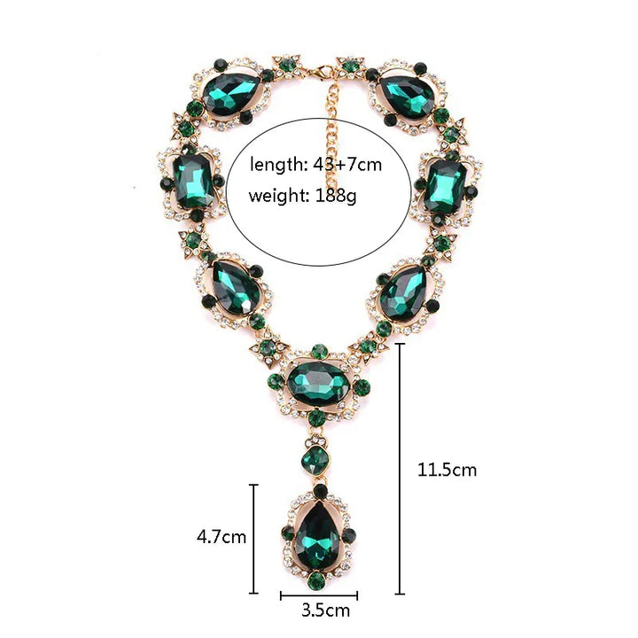 Drune | Statement Rhinestones Schmuck Große Edelstein Gem Stein Kristall Viktorianischer Schmuck Grüner Smaragd Bib Halskette für Frauen