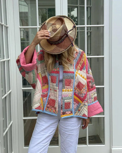 Drune | Übergroß Passform Stepp Patchwork Offene Vorderseite Lässiger Layered Look
