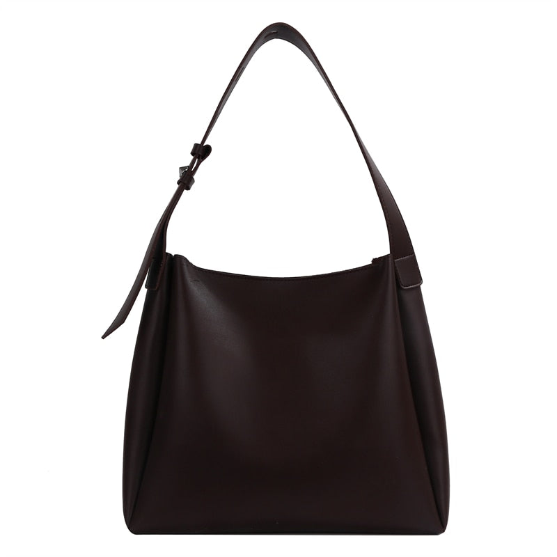 Drune Hochwertige Damen Shopper Große Kapazität Schultertasche Reine Farbe Breiter Riemen Weiches PU-Leder