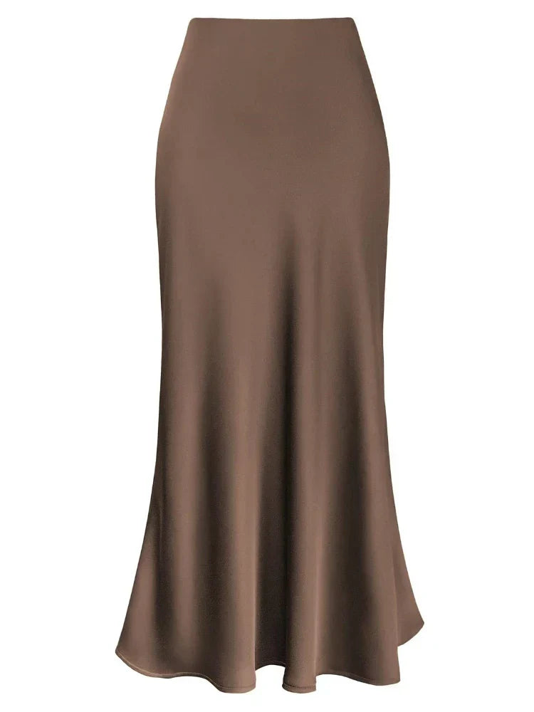 Drune | Frauen Satin Seiden Röcke Sommer Frühling Koreanische Mode Kleidung Büro Damen Lange Röcke Elegant Schwarz Maxi Röcke für Frauen
