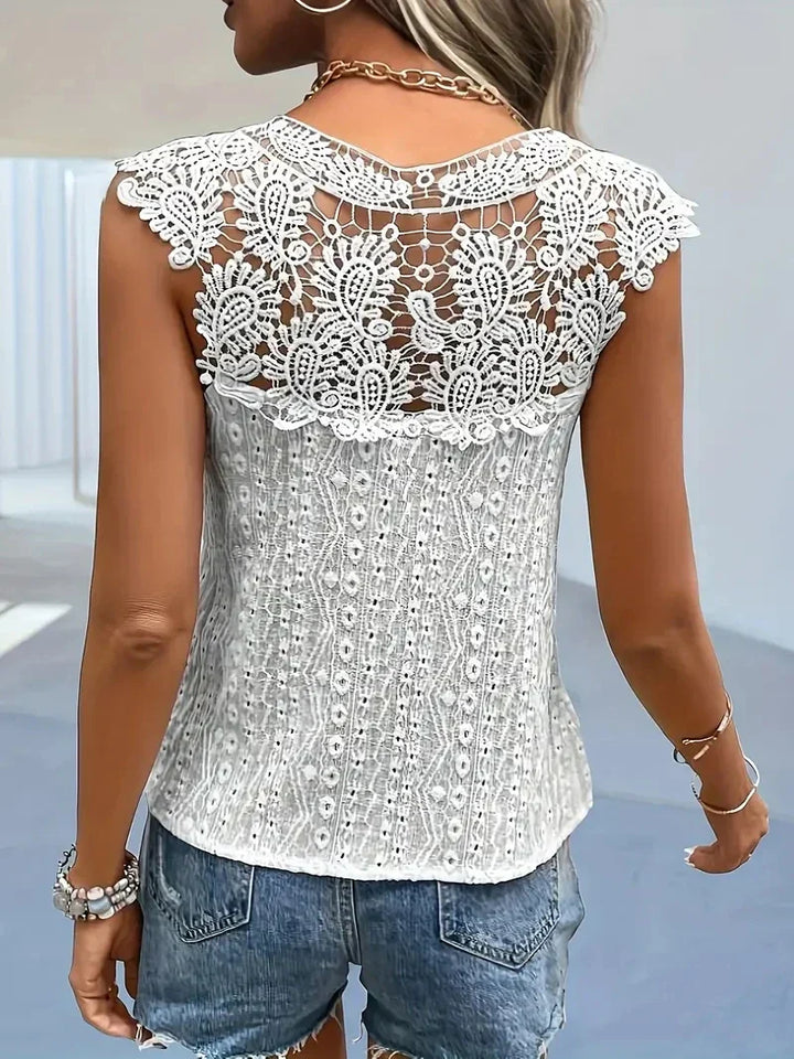 Drune Spitzenshirt | Vintage elegantes ärmelloses V-Ausschnitt Damen Sommer T-Shirt