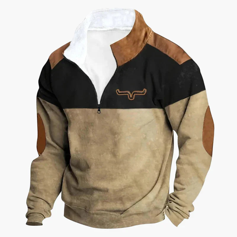 Drune | Vintage Western Half-Zip Pullover mit Ethno-Muster für Outdoor und Freizeit