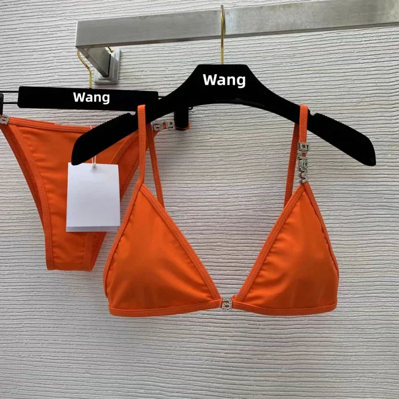 Drune | Neuer Rhinestone Buchstaben Wang Strand Bikini Luxus Markendesigner Y2K Mode Sexy Frauen Strand Bikini Duo Set