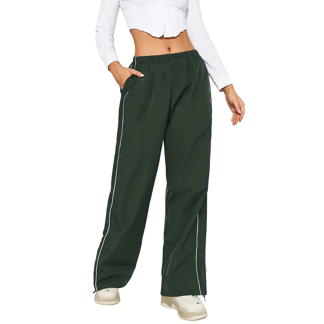 Drune | Frauen Y2K Elastischer Taillen Cargo Hosen Locker Einfarbige Jogginghosen Trainingshose mit Taschen Streetwear
