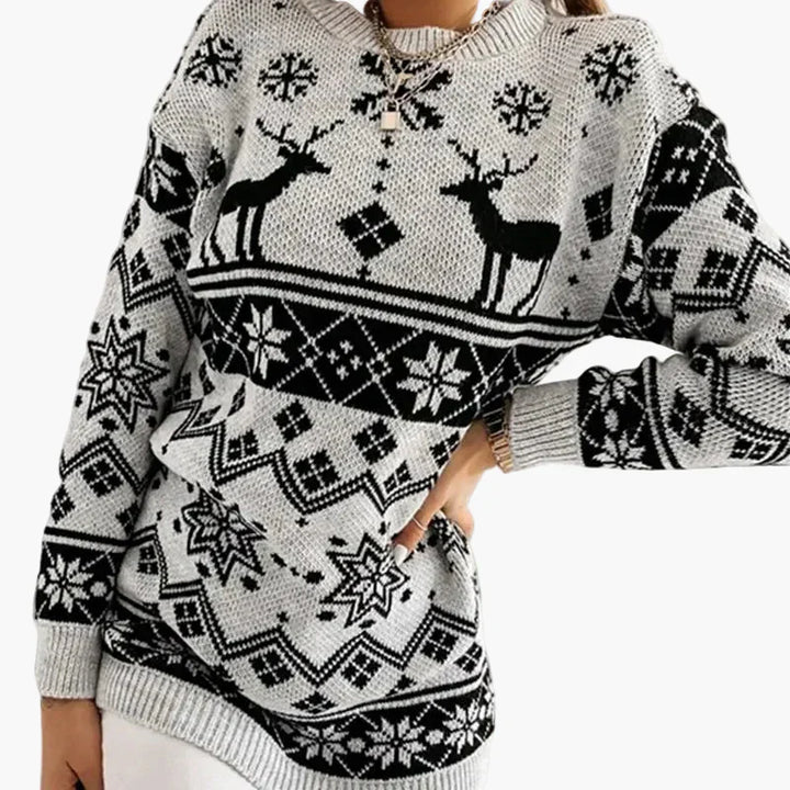Drune | Weihnachtspullover mit Rentier- und Schneeflocken-Muster - Modischer Winter Sweater für festliche Anlässe